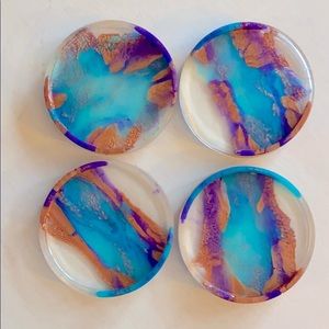 Handmade Resin Coaster Set - Purple, blue & gold